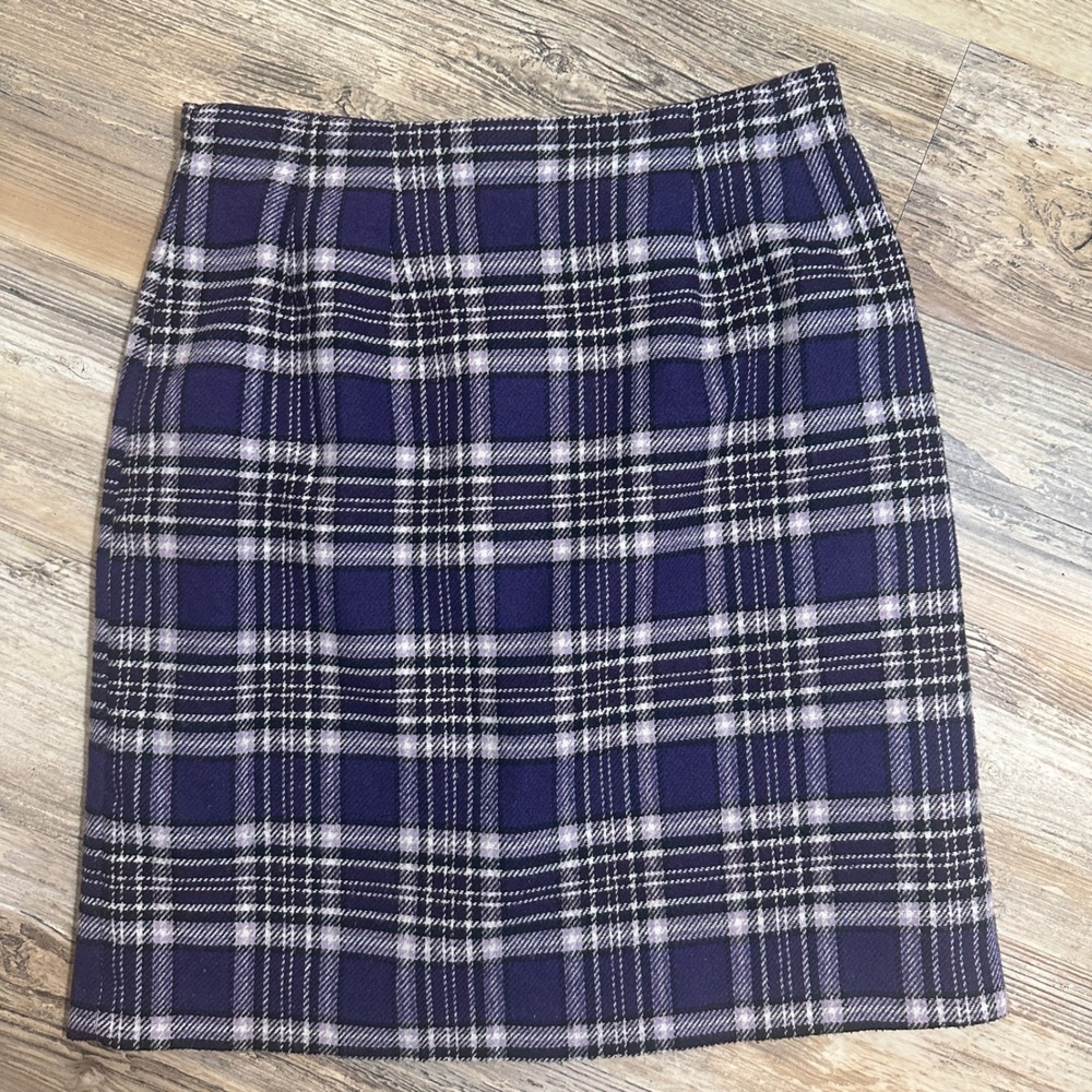 J.G. Hook Vintage Purple Plaid Wool Blend Pencil Skirt Size 8P Made in USA